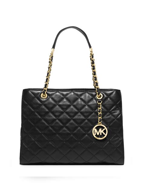 michael michael kors large chain shoulder tote black|michael kors black totes.